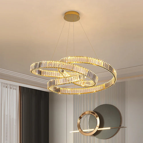 Modern postmodern luxury minimalist nordic crystal LED chandelier for living room or villa, circular ring - vue 6 sur 9