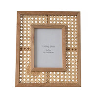5x7 in Boho Rattan Picture Frame with Wooden Border, Wall Photo Frames for Family Photo Gifts Rattan Wall Decor
