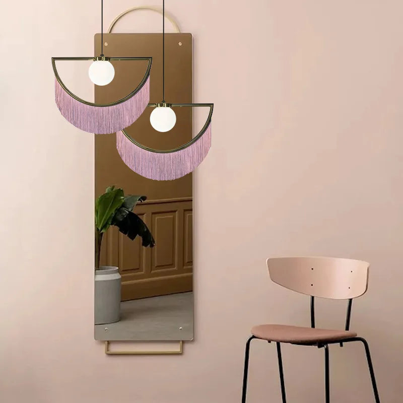 lampe à poser cœur avec pompon rose style nordique créatif - vue 6 sur 12