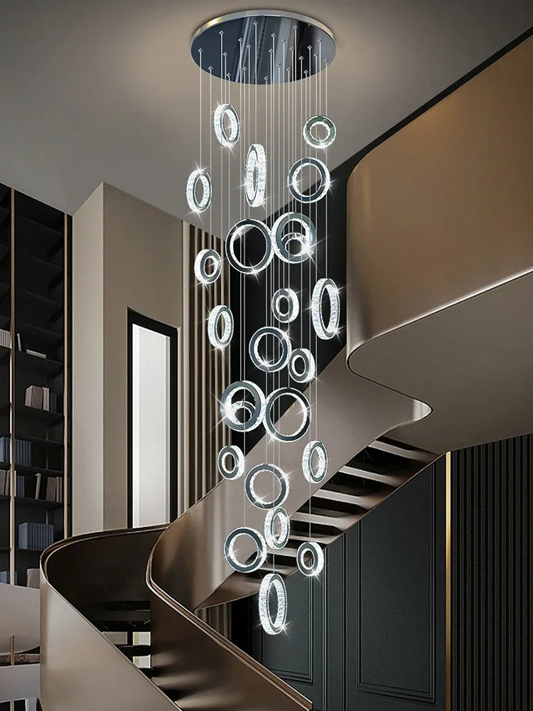 Modern LED Crystal Chandelier Nordic Ring Hanging Lights for Living Room, Hanging Lamps Fixtures Staircase Lighting Pendant Lamp - vue 3 sur 14