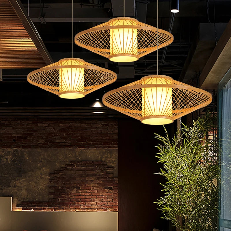 lustre en bambou tissage thé zen loft japonais éclairage intérieur