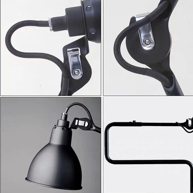 lampadaire rotatif à bras long en métal pour lecture et bureau