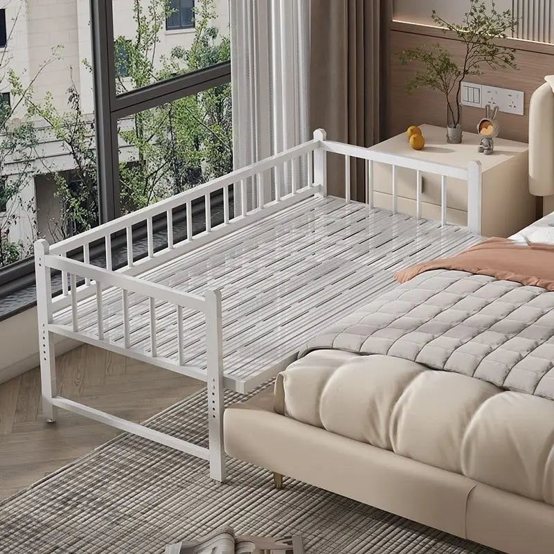 Iron art children's splicing bed with seamless connection, adjustable height, no guardrail, baby fall prevention, widened single - vue 9 sur 9