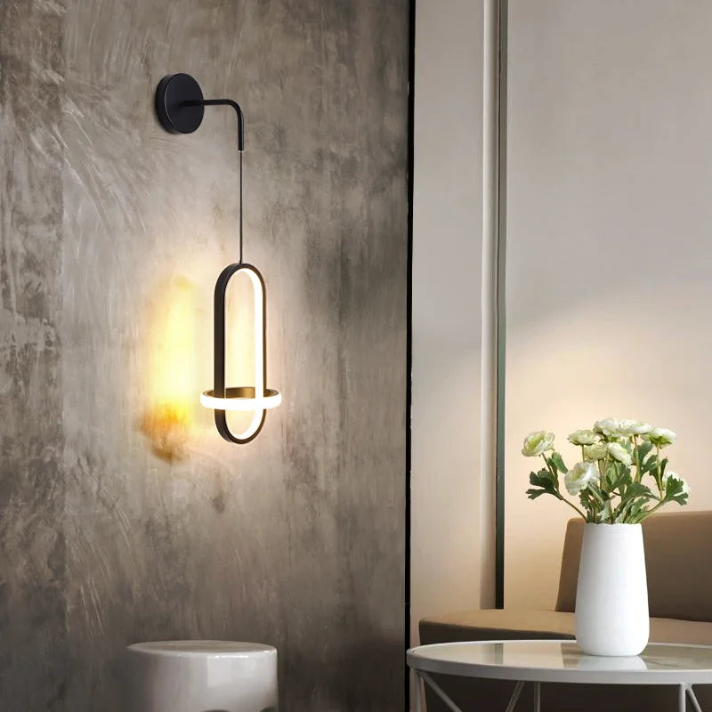 applique murale led moderne de luxe avec anneau doré décoratif d'intérieur