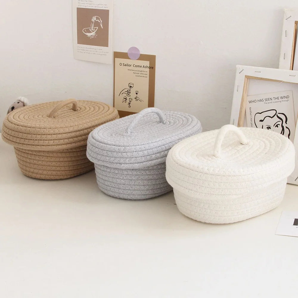 paniers ovales en corde de coton pour rangement et organisation - vue 5 sur 18