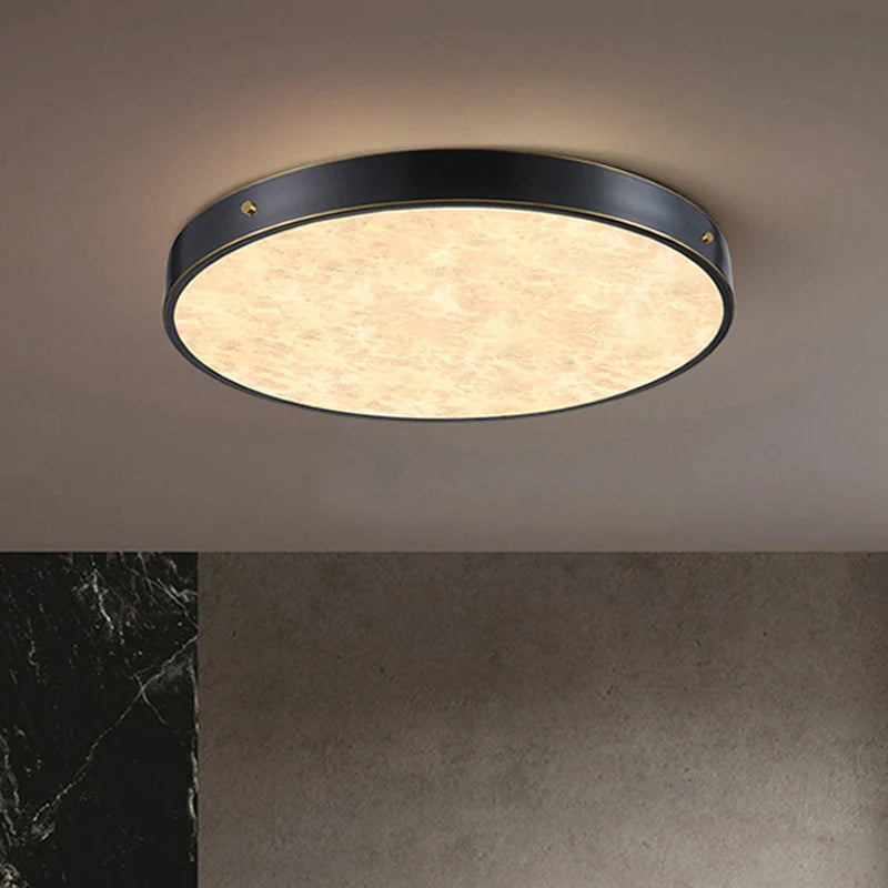 plafonnier luxueux en laiton led monté en marbre circulaire - vue 4 sur 8