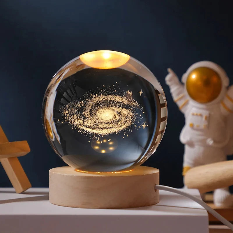 boule de cristal 3d lune galaxie décoration lumineuse pour la maison - vue 8 sur 17