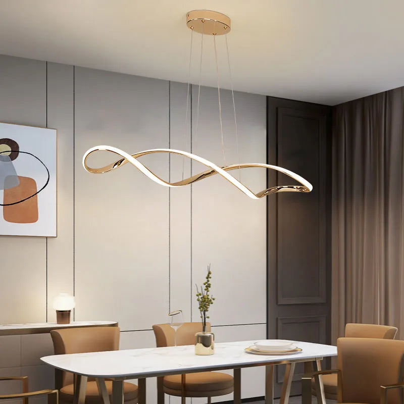 Lustre LED modernes pour salle à manger salon chambre L92cm Or / Chrome / Noir Télécommande - vue 4 sur 9