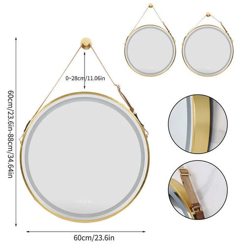 600mm Round LED Mirror Illuminated Lighted Wall Hanging Bathroom Mirror, Anti-fog, Golden/ Black Frame for Bathroom Entryway - vue 9 sur 8
