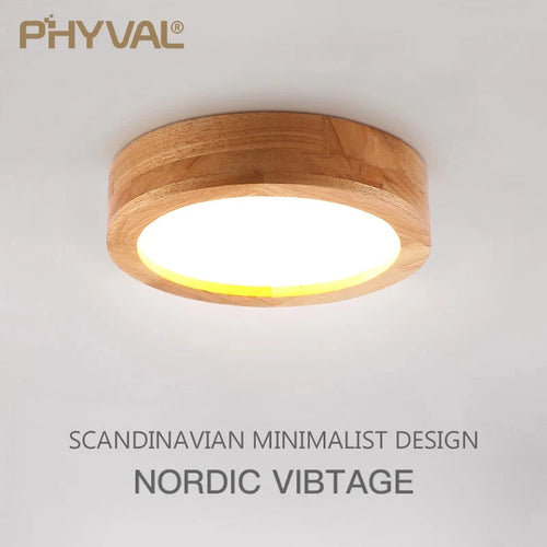 Plafonnier led design nordique en bois naturel montée en surface