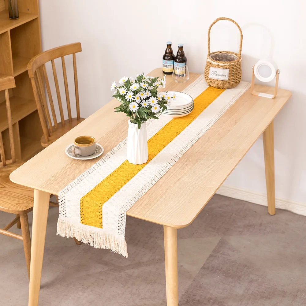 Chemin de table coton lin brodé style champêtre - vue 4 sur 7