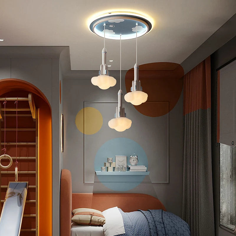 Ménage petits lustres personnalité chambre enfants étude Restaurant trois têtes lustre Led plafonniers créatifs - vue 5 sur 14