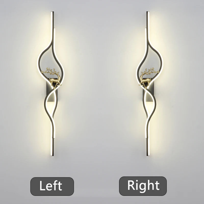 Modern Living Room Long Wall Lights with Anlter Design Gold Black TV Background Decorative Wall Lamp for Bedroom Remote Control - vue 6 sur 23