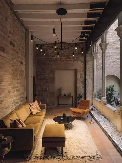Modern minimalist indoor home lighting hanging design, living room, dining room, attic, black chandelier, room decoration - vue 3 sur 8
