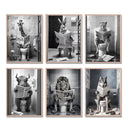 Animal On the Toilet Canvas Painting, Funny Bathroom Wall Art Pictures Prints, Black And White Animal Poster, Home Decor Murals