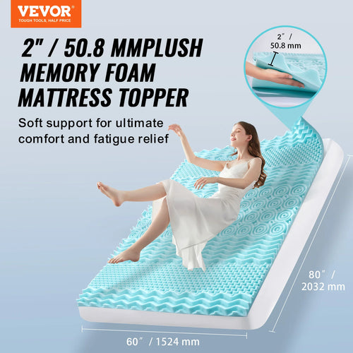 VEVOR Mattress Topper Queen Size 2" / 3" Thickness Soft Memory Foam Mattress Pad, Cooling Gel Infusion Comfy Support for Any Bed - vue 3 sur 8