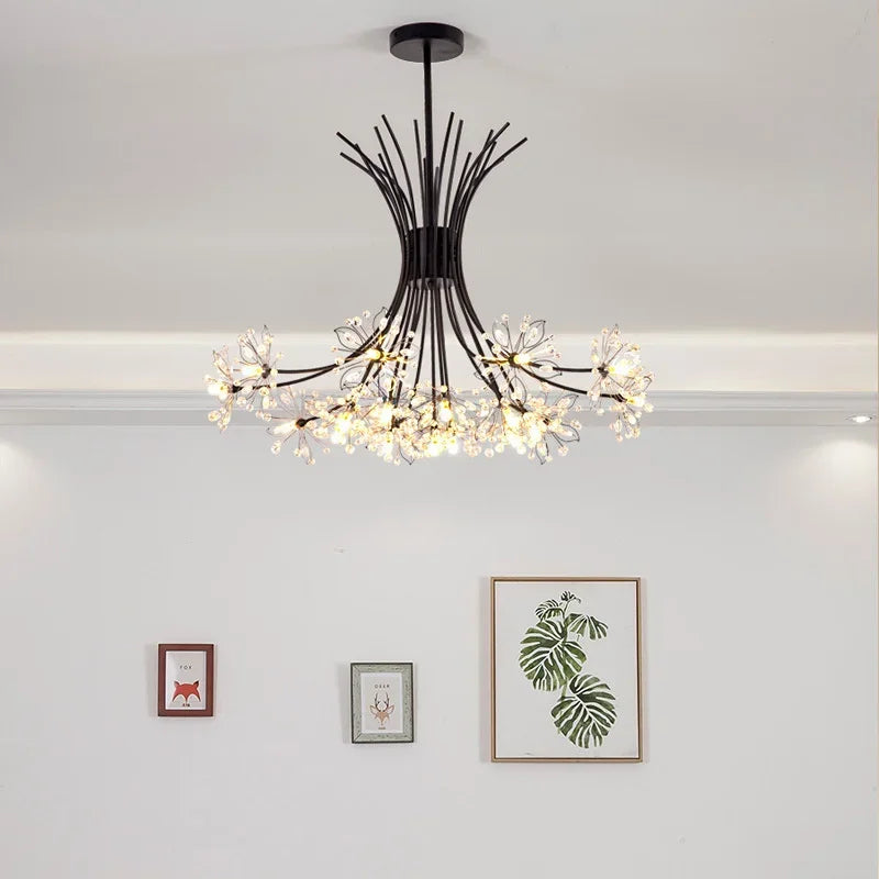 Nordic Creative Dandelion Romantic Crystal Chandelier Dining Room Bedroom Living Room Clothing Coffee Shop Luxury LED Chandelier - vue 2 sur 10