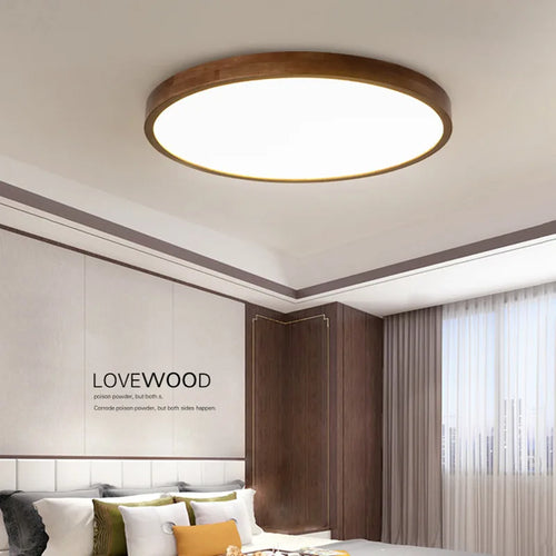 Plafonnier en noyer chinois lampe de plafond ronde en bois Ultra-mince lustre nordique chambre lampe d'étude balcon couloir éclairage - vue 4 sur 5