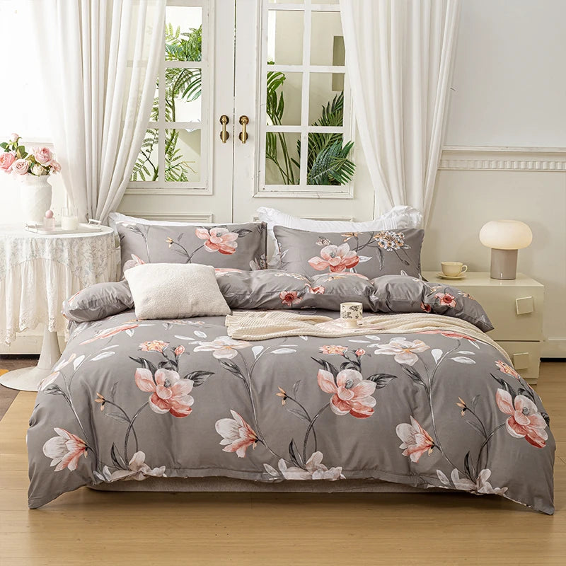 housse de couette et taies d'oreiller à motif floral