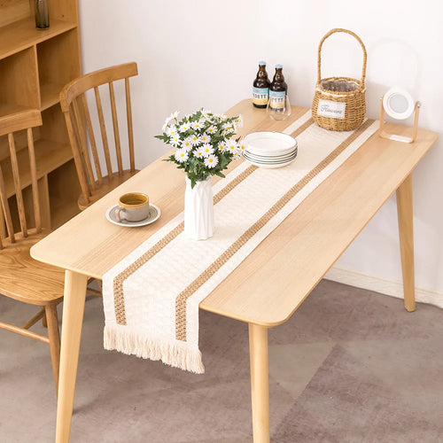 Chemin de table coton lin brodé style champêtre