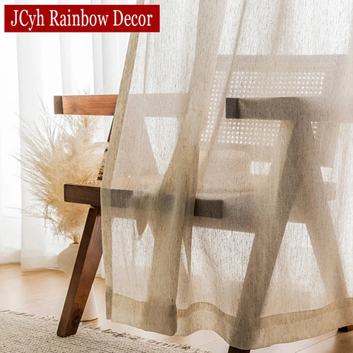Voilage style lin translucide pour salon chambre fenêtre - vue 2 sur 7