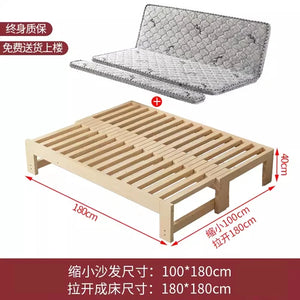 Customized: Fold-out sofa bed, dual-purpose all-solid wood, small apartment, telescopic bed, pull-out bed, push-pull bed, foldab