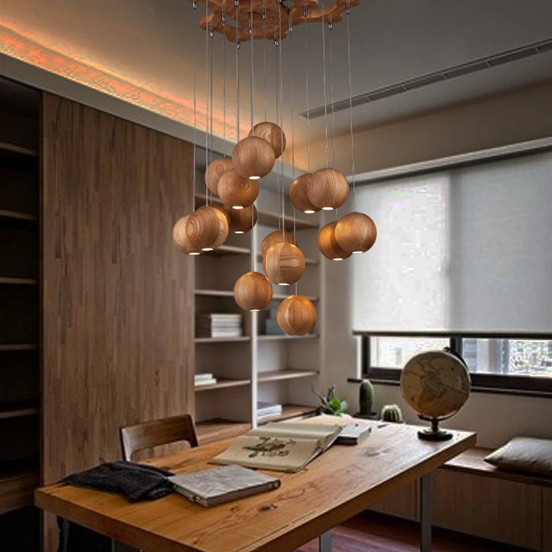 Suspension en bois nordique moderne meubles de salle à manger LED lumières décor à la maison salon villa hôtel - vue 4 sur 6