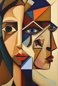 Abstract cubist-style painting character head minimalist wall decoration