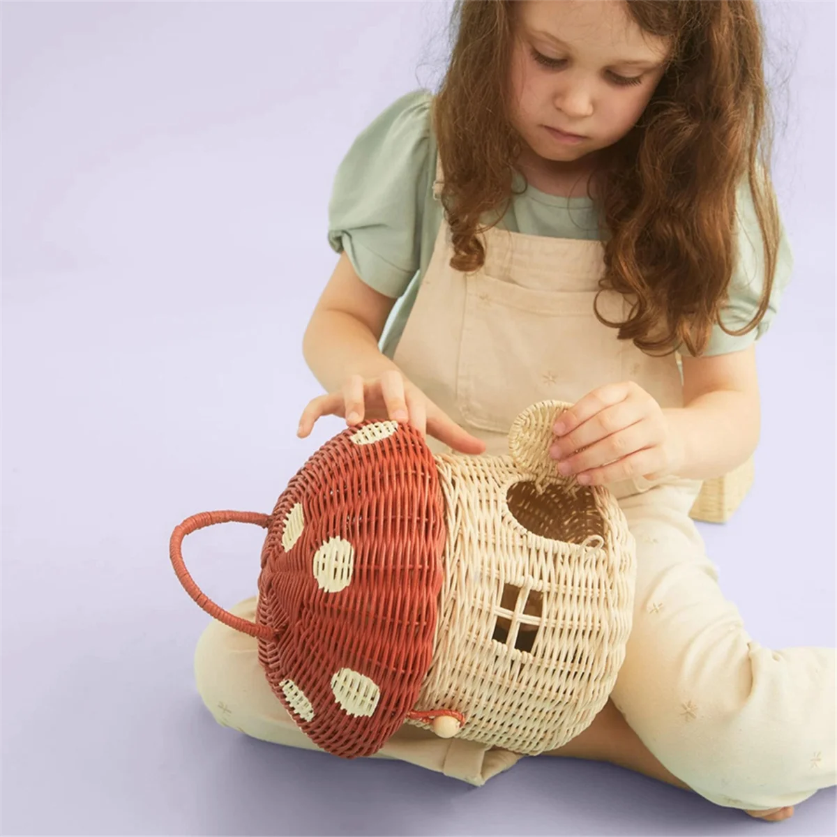 Handmade Rattan Mushroom-Shaped Storage Basket- Cute Handmade Handcrafted Gift Decoration Artwork Rattan, Red - vue 5 sur 7