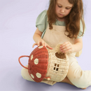 Handmade Rattan Mushroom-Shaped Storage Basket- Cute Handmade Handcrafted Gift Decoration Artwork Rattan, Red