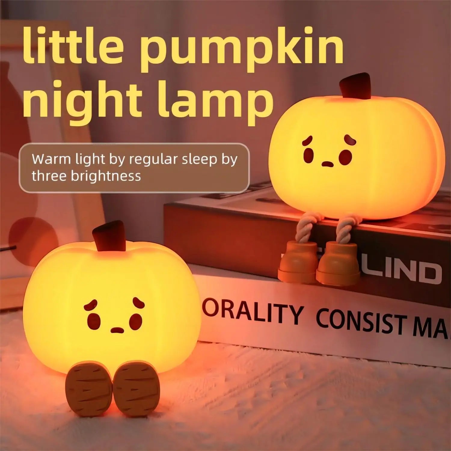 Lampe LED en forme de citrouille mignonne en Silicone - vue 3 sur 8