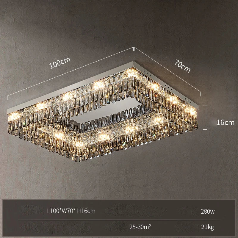 plafonnier led cristal doré chromé intensité variable design moderne - vue 17 sur 18