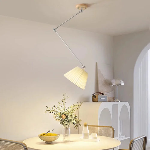 Foldable fabric and solid wood chandelier nordic minimalist design - vue 2 sur 10