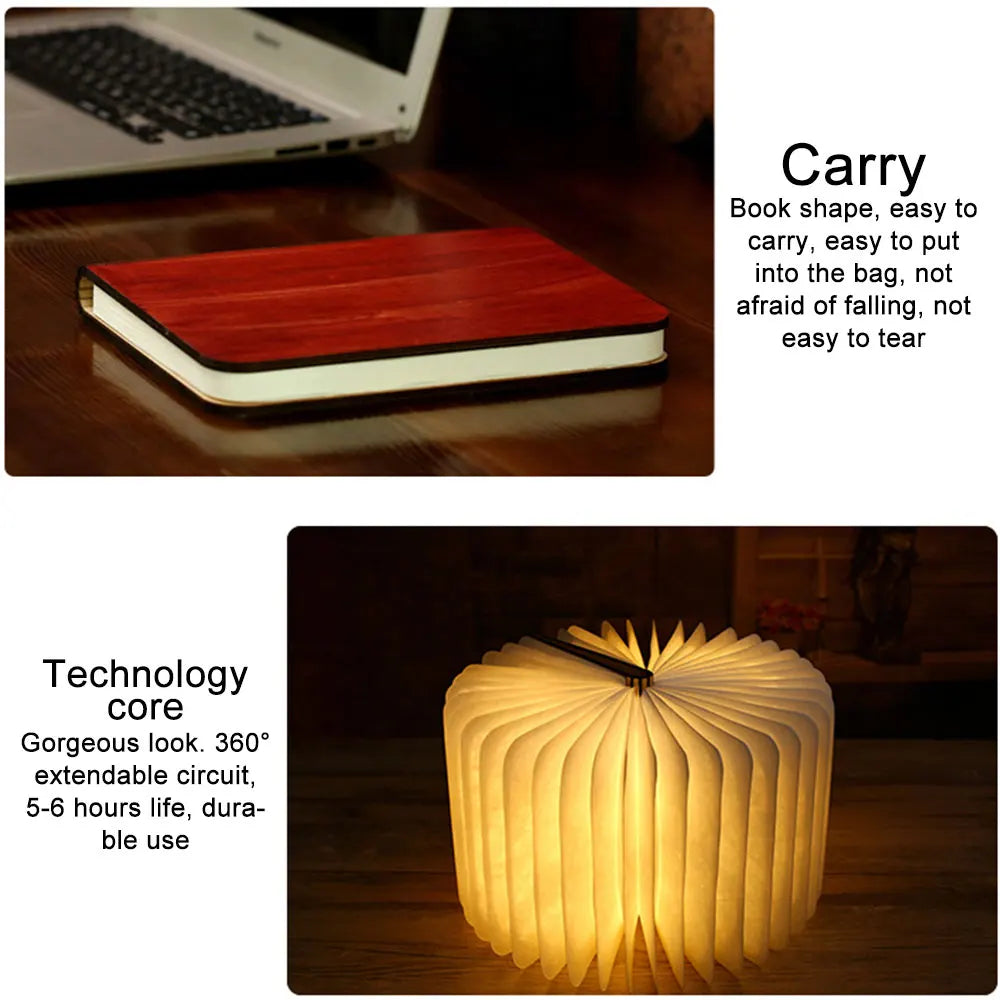 3D créatif Led livre veilleuse Portable en bois 5V Usb Rechargeable magnétique pliable bureau Table lampe décoration de la maison 5 couleurs - vue 4 sur 9