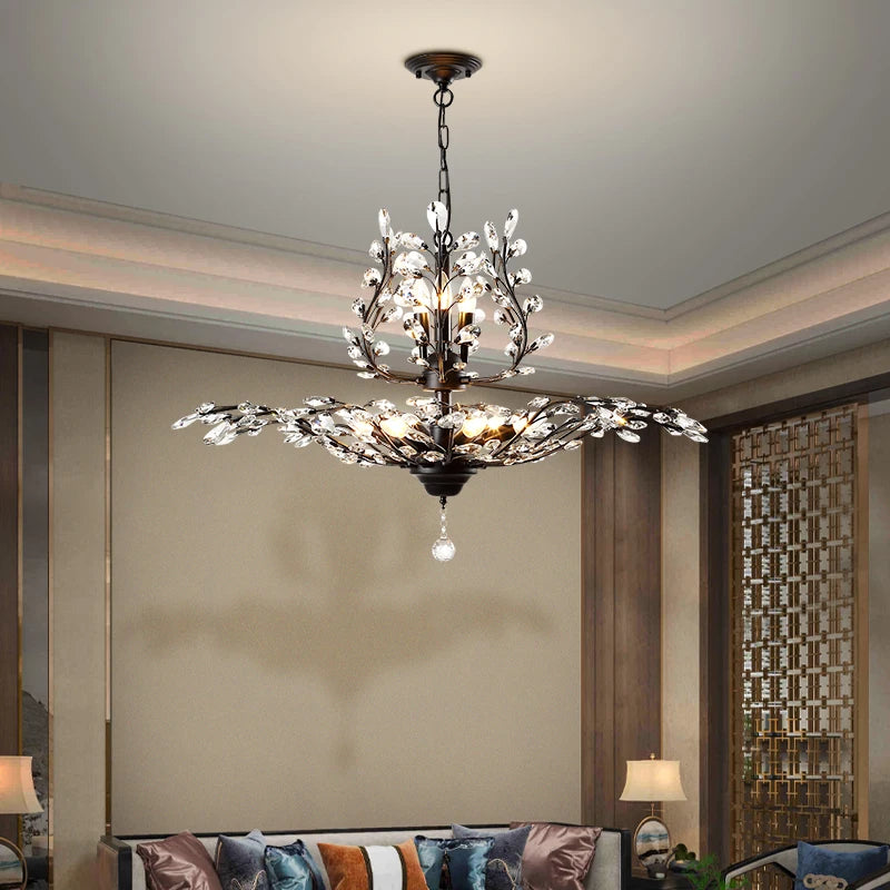 Vintage bougie suspension nordique LED lustre en cristal pour salon chambre cuisine Villa hôtel Hall luminaire - vue 3 sur 17