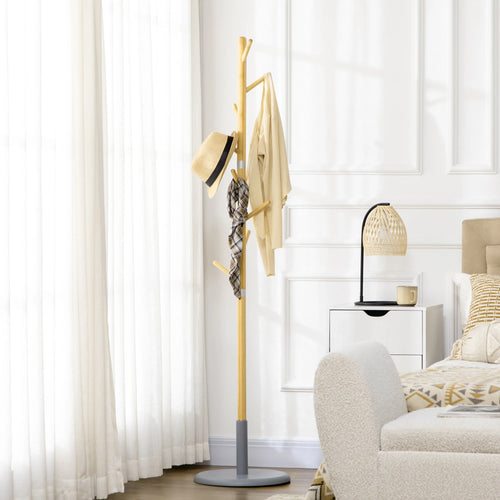 HOMCOM bamboo stand rack with 8 hooks Ø 37.8x175.6 cm Natural - vue 3 sur 7
