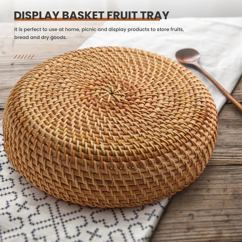 panier rond en rotin fait main pour rangement et pique-nique - vue 5 sur 7