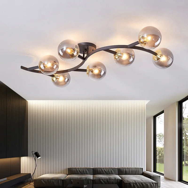 lustre nordique en verre boule pour décoration maison loft - vue 2 sur 11