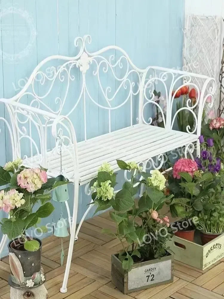 banc de jardin fer forgé table et chaises extérieur - vue 3 sur 14