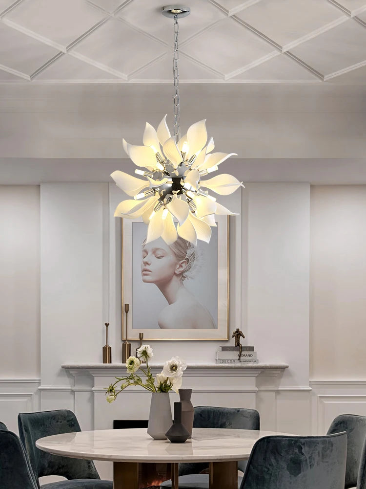 lustre carré en céramique avec pétales de fleurs suspendu - vue 3 sur 14