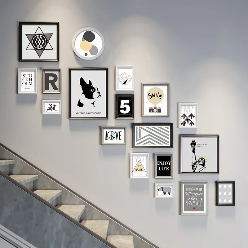 Minimalist Wooden Staircase Photo Wall Frame Set, Nordic Style, Gallery Wall Decor, Hallway Photo Frames and Background - vue 4 sur 7