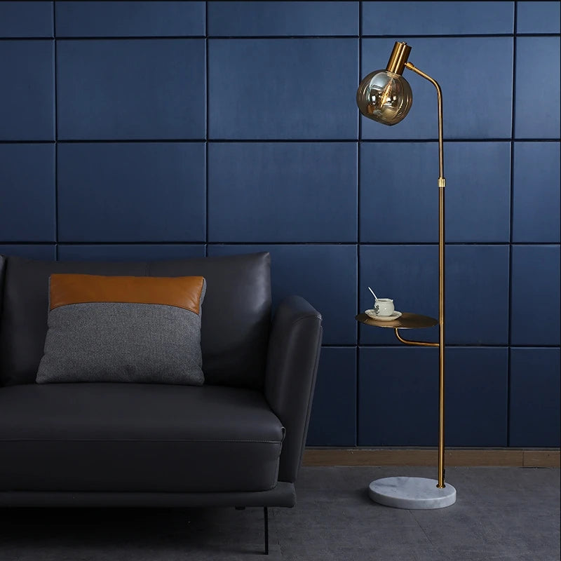 Lampadaire LED moderne ambre verre marbre Base bois pour salon chambre lecture éclairage E27 ampoule - vue 5 sur 8