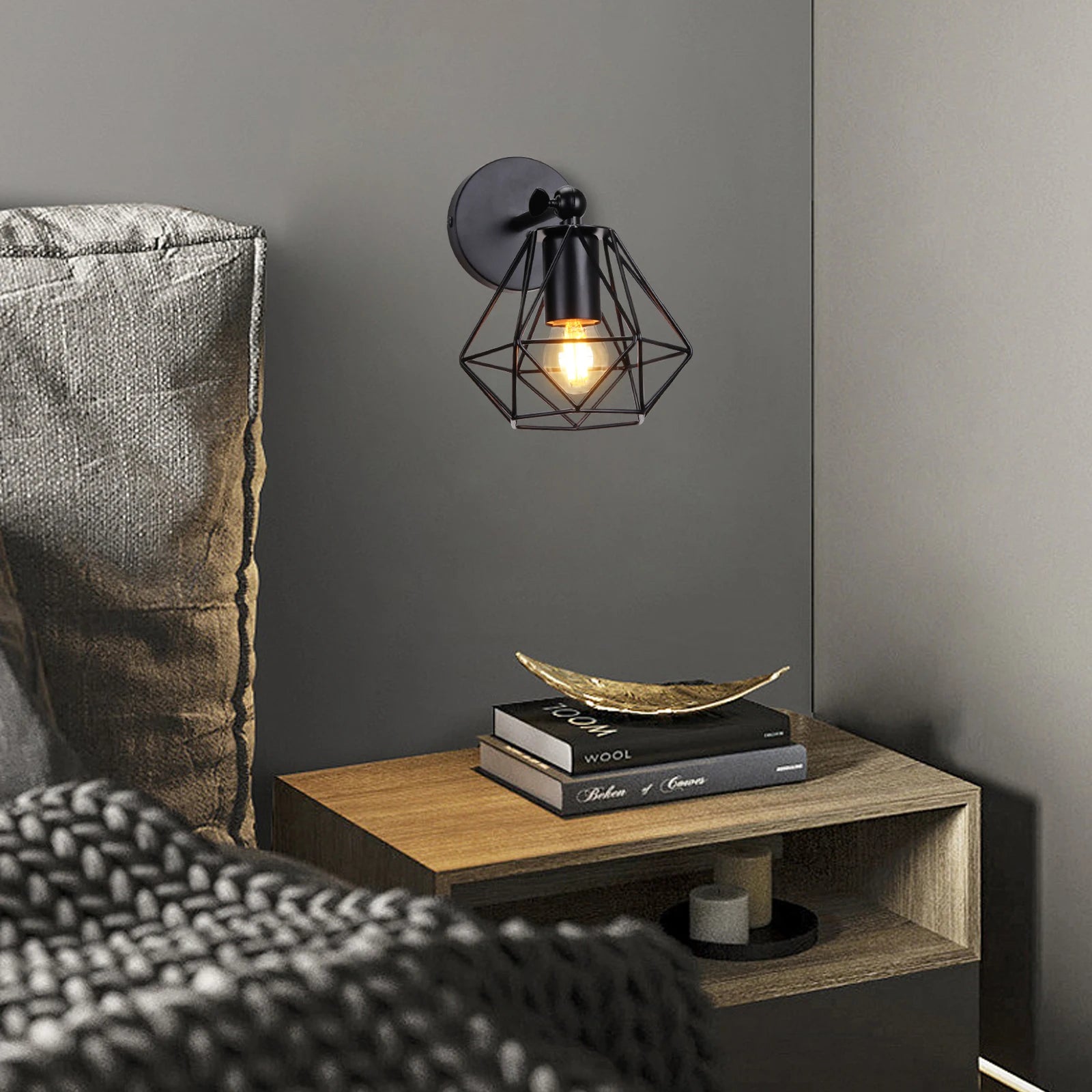 applique murale loft industriel led vintage cage abat-jour - vue 3 sur 10