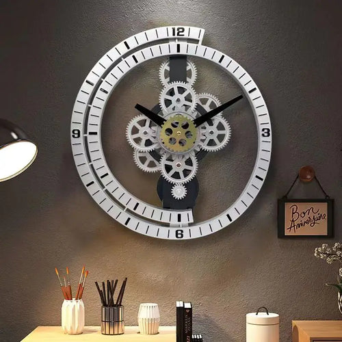 Industrial Gear Rotating Wall Clock, Silent Clock, Modern Design,Home Living Room,European Office Art Wall Decoration Horologe - vue 3 sur 9
