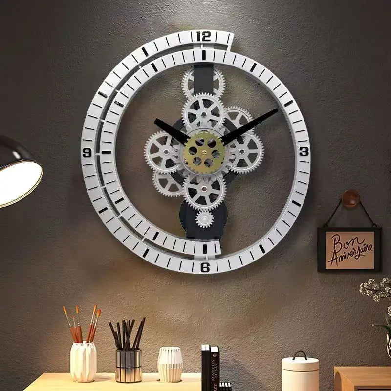 Industrial Gear Rotating Wall Clock, Silent Clock, Modern Design,Home Living Room,European Office Art Wall Decoration Horologe - vue 2 sur 9