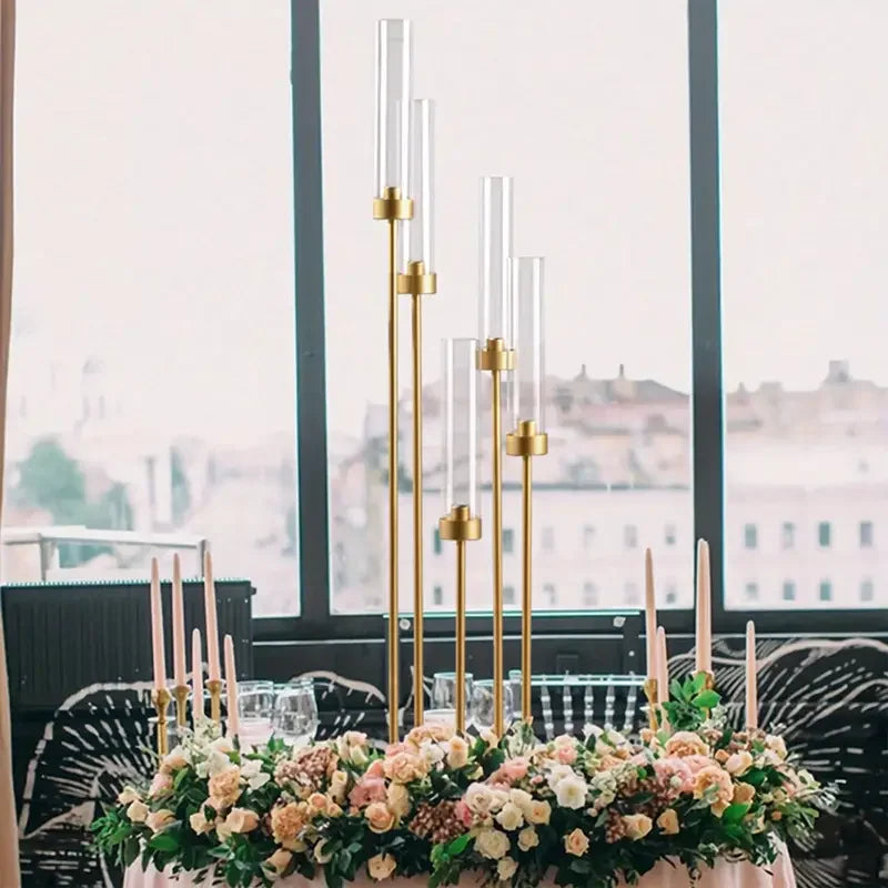 Floor Candelabra 5 Arm 42.5'' Tall Gold Candle Holder, Candelabra Centerpieces for Tables, Metal Candlestick Set with Acry - vue 2 sur 6