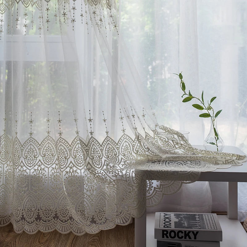 Voilage brodé en tulle élégant pour salon chambre