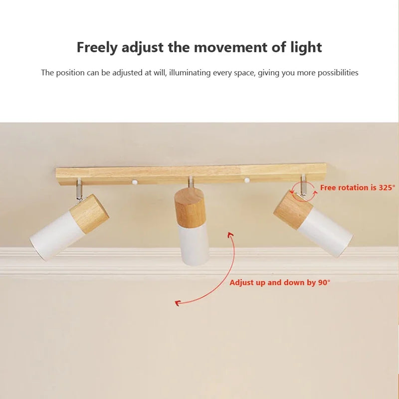 Plafonniers en bois nordiques spot rotatif salon chambre salle à manger spot réglable vestiaire luminaire - vue 5 sur 17