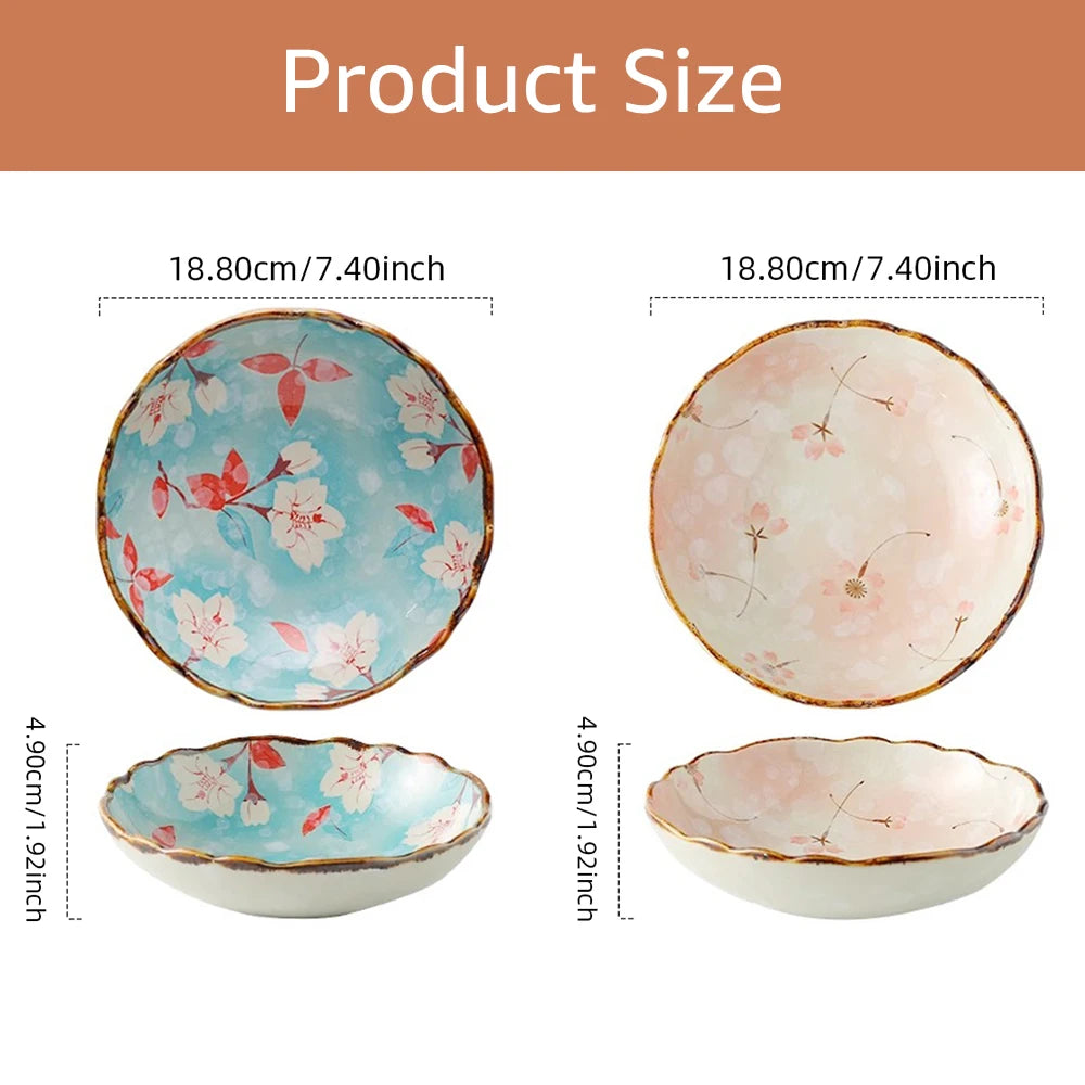Assiettes creuses ceramique style japonais retro motif floral