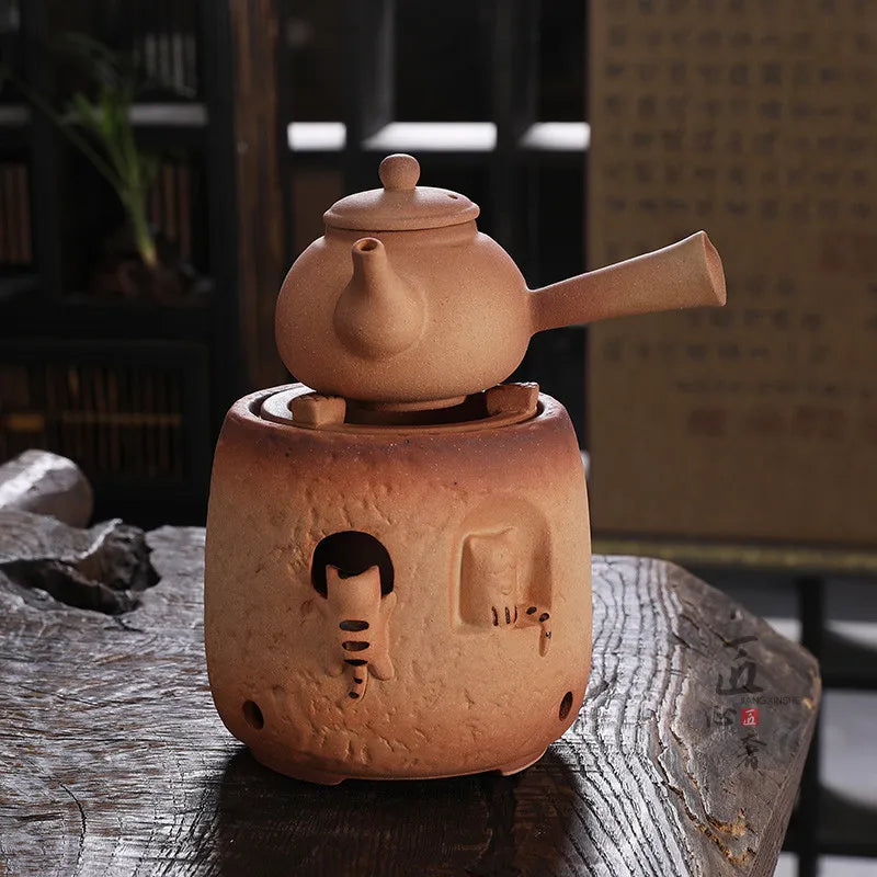 Theiere ceramique brute artisanale style kung fu retro - vue 3 sur 7